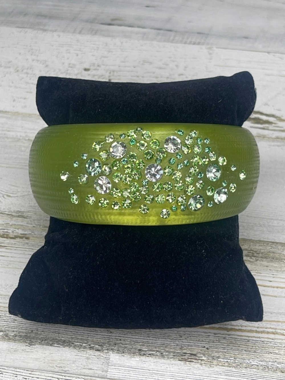 Textured Green Lucite Crystal Embellished Chunky Statement Bangle